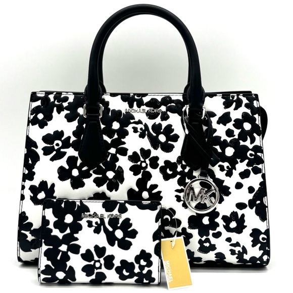 Michael Kors Sheila Medium Floral Print Satchel Bag & Matching Bifold Wallet Set - Picture 1 of 12